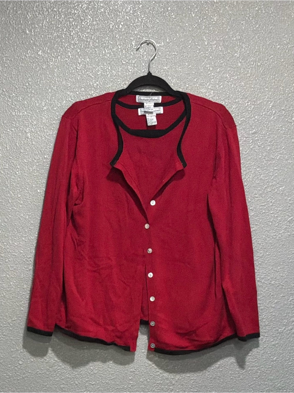 Christopher & Banks Red Button-Front Long Sleeve Top with Black Trim 2 piece